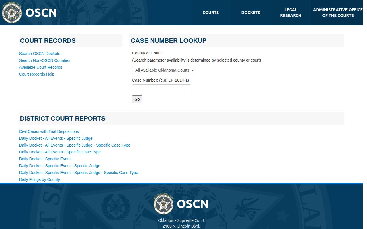 Harper County release court record search through OSCN